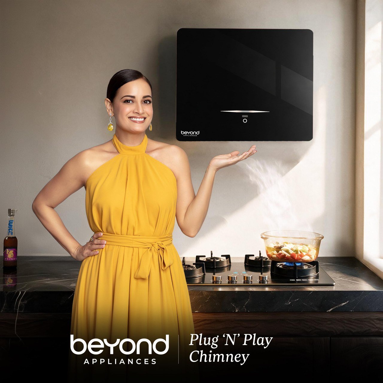 Beyond Appliances Cube BLDC Plug N Play Ductless Kitchen Chimney | 1500 CMH | AutoClean | 5-Stage Advanced Filter | Touch Control | 3-way Suction | 46dB Low Noise | Black | PAN INDIA SERVICE