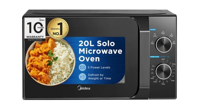 Midea 20L Solo Microwave Oven | 5 Power Levels + Defrost | 10-Year Magnetron Warranty | Mechanical Knob Control | Easy-Clean Powder-Coated Cavity | Energy Efficient | Oven for Reheating & Cooking