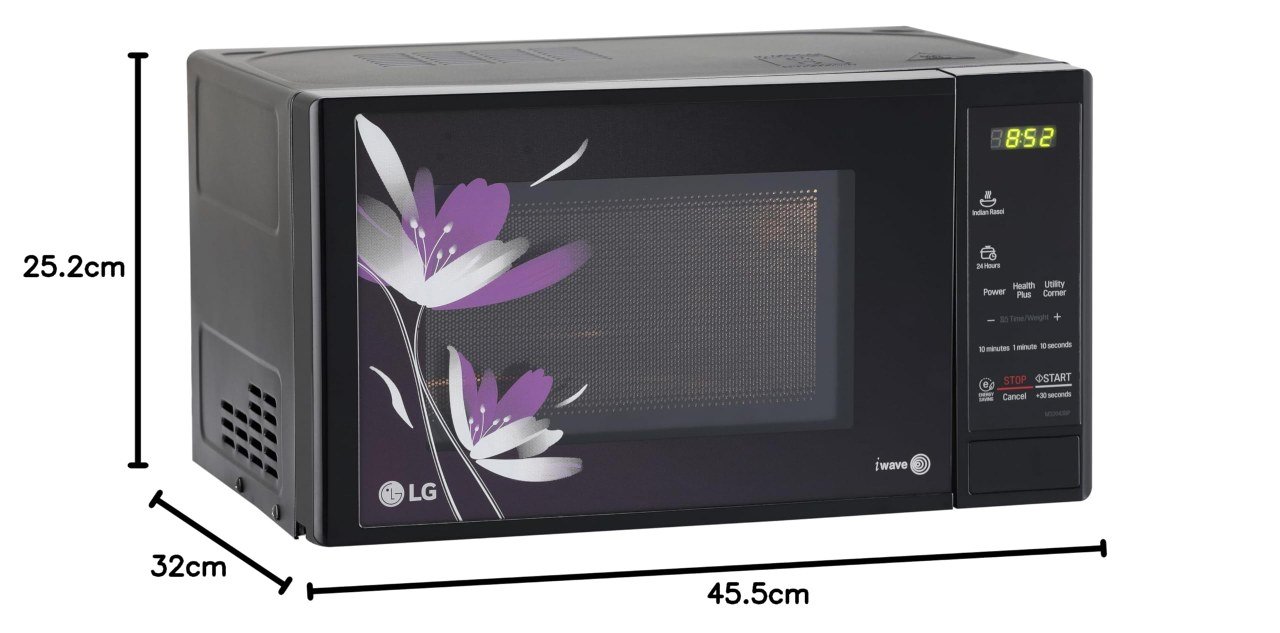 LG 20 L Solo Microwave Oven (MS2043BP, Black, Health plus Menu, I-Wave Technology, Indian Cuisine, Even Reheat & Defrost, Auto Cook Menu, Anti-Bacterial Cavity & Steam Clean)