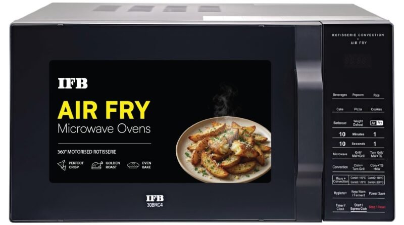 IFB 30L Air Fry Convection Microwave Oven with 360 Degree Motorized Rotisserie, 125 Auto Cook Menus (30BRC4, Black, Auto Defrost, Grill Mode, Combi-Cook Modes, 10 Power Levels)