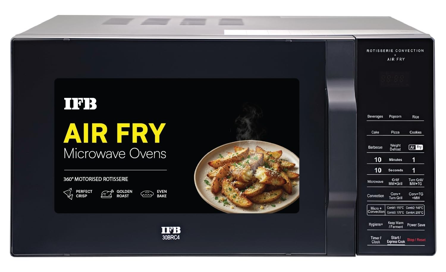 IFB 30L Air Fry Convection Microwave Oven with 360 Degree Motorized Rotisserie, 125 Auto Cook Menus (30BRC4, Black, Auto Defrost, Grill Mode, Combi-Cook Modes, 10 Power Levels)